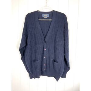 VGT Pringle of Scotland Men's 100% Wool Navy Cable Knit Cardigan Size‎ XL